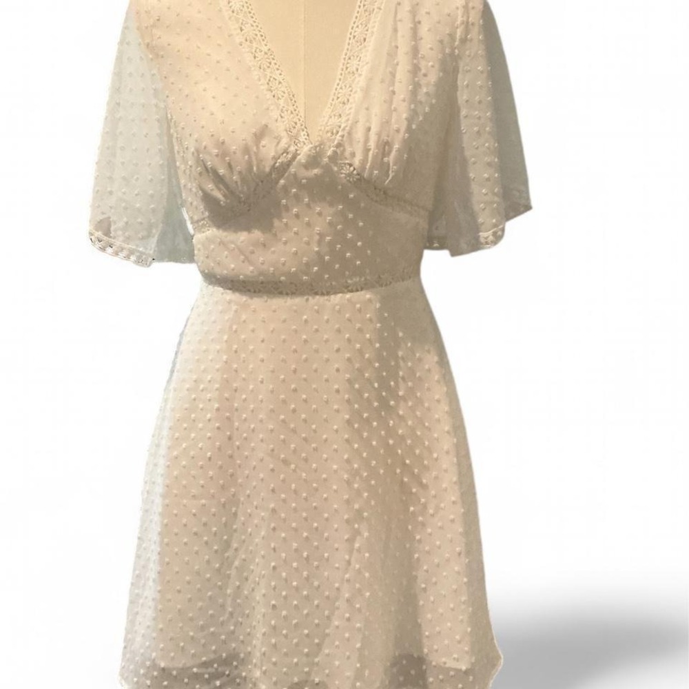 Swiss Dot Mini Dress Womens Small White Excellent Crochet Lace Boho